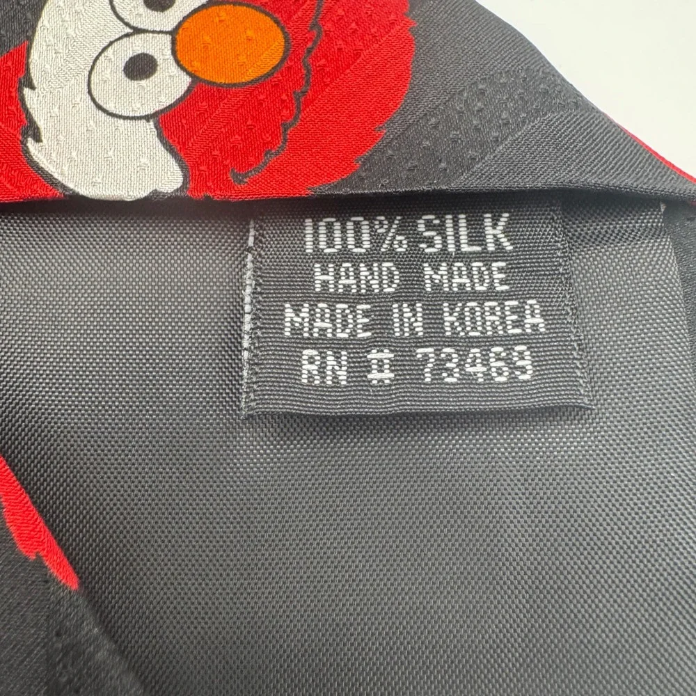 Sesame Street OS Necktie Mens Black Elmo Santa Hat Christmas Silk Handmade